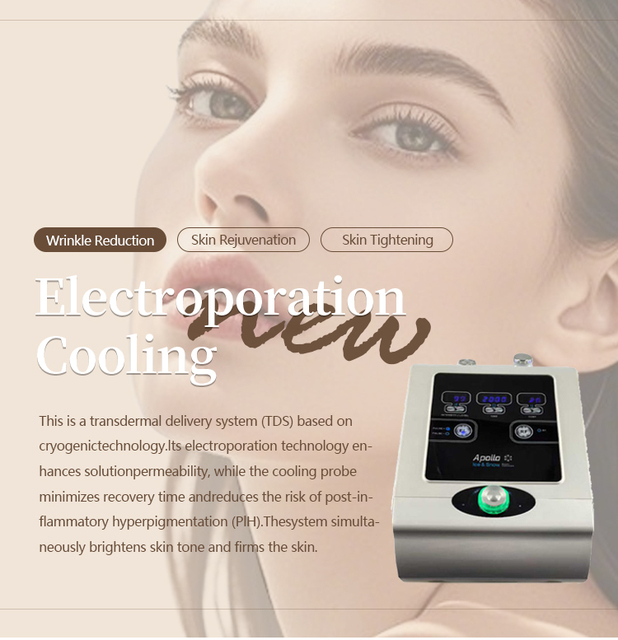 Portable Skin Cooling Device Cryo Electroporation Machine Cold Therapy Skin Rejuvenation Tool Post Treatment Cold Facial Device