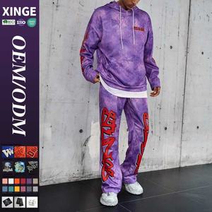 Ensemble de survêtement pour homme Street Acid Wash Sun Dried Faded Hoodie Jogging Flared Sweatpants, imprimé numérique personnalisé, coupe oversize - Product Image 1