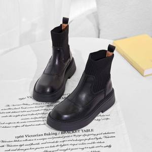 Botas de calcetín elásticas de punto de moda viral para mujer, estilo plataforma 2026, botas chimenea de cuero genuino estilo británico. - Product Image 5