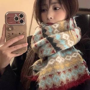 Écharpe d'hiver haut de gamme en tricot jacquard rétro, épaisse et chaude, motif Fair Isle, en polyester, pour un usage décontracté, châle polyvalent et traditionnel - Product Image 4