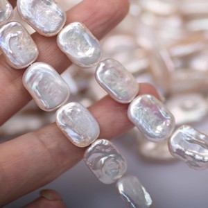 Perles de culture d'eau douce naturelles de forme baroque faites à la main à Zhuji, perles carrées blanches Keshi de 14 à 18 mm, perles en vrac en gros - Product Image 2