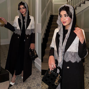Nouvelle Abaya Islamique pour Femmes Noir Blanc Dentelle Bordure Blazer-Style Abaya avec <span class=keywords><strong>Hijab</strong></span> Robe de Soirée Formelle Islamique - Product Image 2