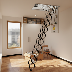 Échelle extensible intérieure en acier semi-automatique <span class=keywords><strong>Escalier</strong></span> <span class=keywords><strong>de</strong></span> <span class=keywords><strong>grenier</strong></span> pour villas Duplexes <span class=keywords><strong>Escalier</strong></span> télescopique pliant invisible - Product Image 6