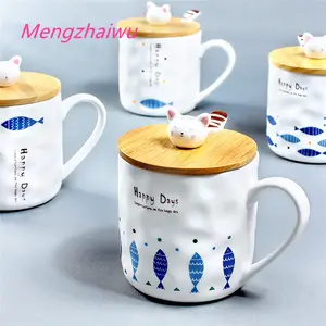 दैनिक उपयोग उत्पादों के लिए कोई स्टॉक नहीं जापानी शैली की प्यारी बिल्ली डिजाइन सिरेमिक कॉफी कप ढक्कन के साथ सिरामिक कॉफी कप