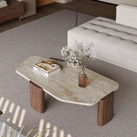 Table basse style nordique Wabi-sabi, design unique en pierre creuse, plateau en ardoise naturelle, structure en bois, pour salon, station de thé, invités
