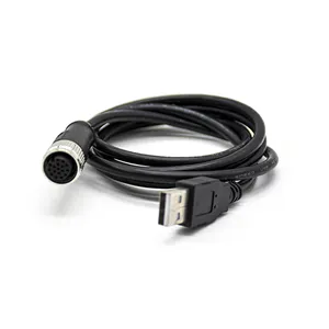 M12 conector de cabo usb, conector de sinal circular elétrico com fêmea macho e plástico à prova d' água com modelo de escudo, silicone 17p 1 m