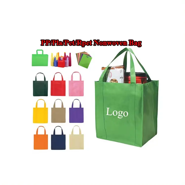 Reusable Logo Printed Rpet Nonwoven Bag Biodegradable Pla Non-woven Tote Vest Rpet Carry Customized Non Woven Shopping Bag