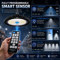 Lámpara LED Inteligente UFO IP65 para Techos Altos, 60-300W, Ajustable, con Sensor de Radar de Microondas, Regulable, 110-277V, Iluminación Industrial para Almacenes