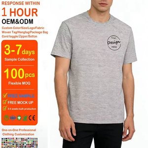 เสื้อยืดคอตตอนสีเทาสำหรับผู้ชาย ทรงโอเวอร์ไซส์ พรีเมียม ใส่สบาย ผลิตโดยโรงงาน OEM รับพิมพ์ลายดิจิทัล ผ้าคอตตอนหนา 220gsm 100% - Product Image 1