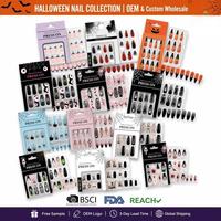 Lot de faux ongles Halloween à presser, 13 modèles variés (effrayants, gothiques, fantômes, chauves-souris, citrouilles), Fournisseur d'usine OEM ODM personnalisé