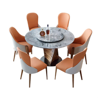 Ensemble table et chaises de luxe, mobilier moderne pour restaurant, cour, salle à manger, maison, table ronde en pierre frittée et bois, table en marbre pour 6 personnes