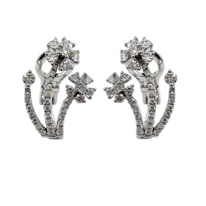 Pendientes de Oro Blanco Sólido de 18K de la Mejor Calidad con Diamantes Naturales en Corte Circular, Aros Redondos, Regalo de Boda Vintage - Product Image 1