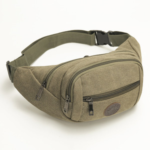 Men's Canvas Fanny Pack Adjustable Waist Bag Multi Pocket Outdoor Travel Hip Pack Khaki Black Coffee Army Green - Product Image 2
