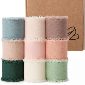 Nouveau produit 4CM * 5M/rouleau fait à la main fleur emballage frange boîte-cadeau décoration nue bords usés mousseline de soie ruban de soie rouleau pour mariage - Product Image 3