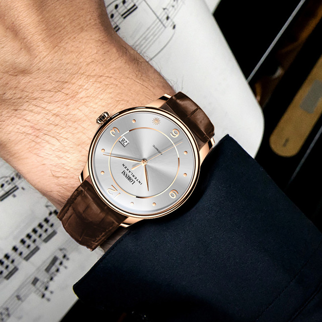 For Men's Ultra-Thin Automatic Mechanical Watch Customizable Minimalist Date Luxury Business Charm Water-Resistant Leather