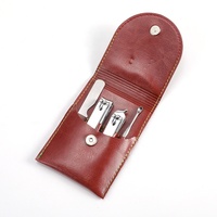 Ensemble de manucure personnalisé vert 4 pièces, boîte en cuir, kit d'outils professionnels pour le soin des mains, coupe-ongles en acier au carbone