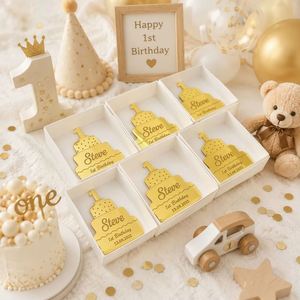 Étiquettes personnalisées en acrylique pour le premier anniversaire, en forme de gâteau, avec nom et date personnalisés, remerciements, faites à la main, imperméables, décoration de fête pour bébé - Product Image 4
