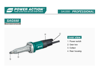 Meuleuse droite électrique Power Action SAG550 550W 30000 tr/min avec embout de serrage de 6,35 mm pour le polissage et l'ébavurage du métal