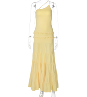 Nouvelles Arrivées EN STOCK Robe Longue Sexy Jaune Dos Nu Plissée pour Femme – Idéale pour l'Été