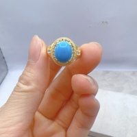 Bague en pierre naturelle turquoise plaquée or et argent, cabochon ovale, pierre précieuse pavée de CZ, tendance, unisexe, certifiée NGTC, bijou statement