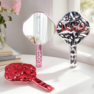 Zonyin Wholesale New Design Diamond Shape Makeup <strong>Mirror</strong> <strong>Plastic</strong> pink Electroplated Ripple Handheld Travel <strong>Mirror</strong> for Girls Women - Product Image 1