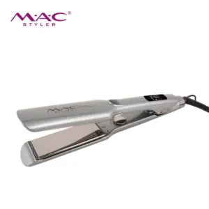 Turntable Temperature 480F LED Flat Iron Hair Straightener Silver Color Titanium Flat Iron Wide Plate Portable Hair Straightener