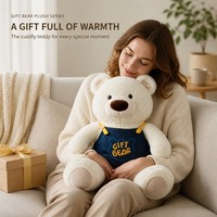 Ours en peluche Kawaii en salopette en jean avec bretelles jaunes, ours en peluche doux pour cadeau d'anniversaire ou de fêtes