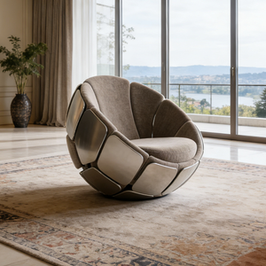 Poltrona Moderna di Lusso a Forma di Sfera, Rivestita in Velluto, con Braccioli in Metallo, Girevole, per Soggiorno e Camera da Letto - Product Image 5