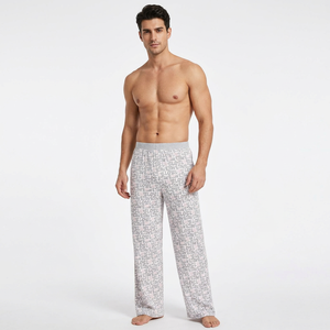Pantalon de pyjama pour homme en coton imprimé, taille élastique, léger, style décontracté d'été, motif lettres, respirant, tricoté, collection ajustée - Product Image 1