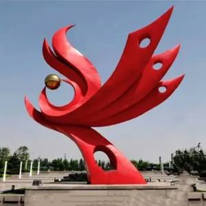 정원 추상 예술 금속 새 조각 작은 붉은 피닉스 동상 - Product Image 6