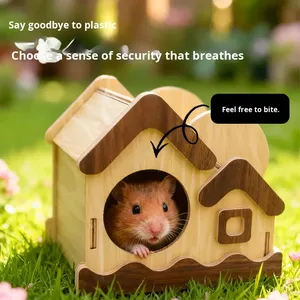 Maisonnette en bois pour chinchilla Golden Bear Villa, portable, respirante, cage jouet pour petits animaux, toutes saisons, style dessin animé, pour salons d'enfants - Product Image 3
