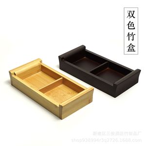 Plateau de service rectangulaire en bambou à deux compartiments pour sushis, collations et stockage alimentaire - Product Image 2