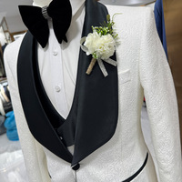 Nouveau costume de mariage pour homme, revers à un bouton, tenue de marié simple pour bal de promo, blazer personnalisé, 3 pièces, veste jacquard, gilet, pantalon uni