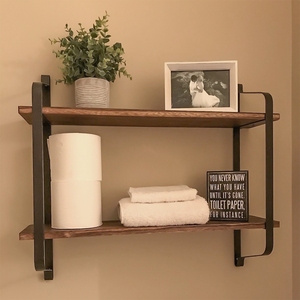 Wall Floating <strong>Shelving</strong> Unit Living Room Shelf with Dual Layers and Metal Bracket,Storage Display Shelf,<strong>Rustic</strong> Floating <strong>Shelving</strong> - Product Image 5