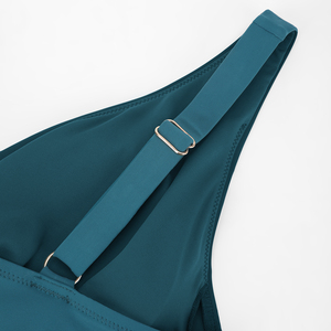 도매 여성 패션 솔리드 컬러 딥 V 원피스 러치드 쉐이핑 메쉬 플러스 사이즈 수영복 탈부착 가능한 패드 포함 - Product Image 4