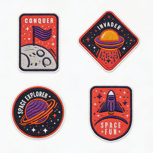 EYD 맞춤형 로고 로켓 우주선 고급 소형 재미있는 다리미 부착 패치 맞춤 자수 패치 남성용 스웨트팬츠용 - Product Image 1