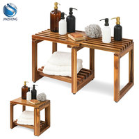 Banc de douche réglable en longueur (29 pouces), chaise de douche imperméable en bois réglable avec étagère de rangement