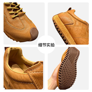 QHCCID Baskets décontractées en cuir pour hommes, marron, à talon bas, à lacets, respirantes, légères, pour usage quotidien, chaussures de skateboard - Product Image 5