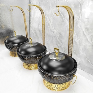 Chảo giữ nóng thức ăn bằng thép không gỉ 8.0L hình tròn, dùng điện/gas, dành cho khách sạn, tiệc cưới, màu vàng đen, có tùy chọn 8L - Product Image 2