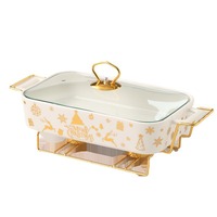 Plaque de cuisson rectangulaire en céramique de style nordique avec cadre en fer Vaisselle d'hôtel jetable pour assiettes de fête de Noël occidentale