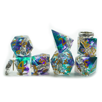 Dés à jouer en résine bleue personnalisés avec logo polyédrique, Dés à jouer pour Donjons et Dragons, Anneau en argent, Ensemble de dés D20, Anneau