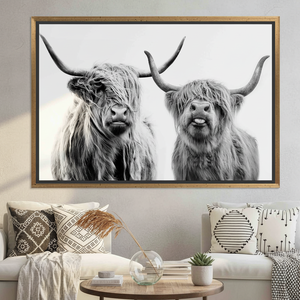 Highland Cow Canvas Print: <b>Black</b> & White Scottish Farmhouse Decor,GOLD <b>FRAMED</b> CANVAS - Product Image 3