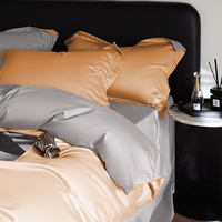 Parure de lit quatre pièces en satin de qualité supérieure (Classe 100), couleur unie, luxe léger, personnalisable, housse de couette et drap-housse, adaptée à toutes les saisons