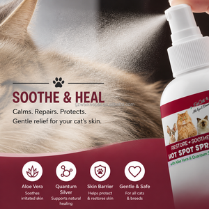 Spray Calmante para Gatos, Alivia la Picazón, Cuidado de la Piel Felina, Ayuda a la Curación de Heridas, Aloe Vera, Desodorante con Plata Cuántica, 100ml, OEM - Product Image 4