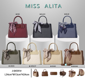 Factory Manufacturer OEM ODM Denim Twill Satchel Women Handbag Silk Scarf Ready Stock <strong>Crossbody</strong> <strong>Navy</strong> Daily <strong>Bag</strong> MISS ALITA - Product Image 2