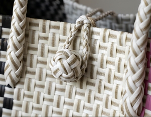 Black White Patchwork Woven <b>Tote</b> Bag Eco Friendly <b>Plastic</b> Strapping Basket Waterproof Beach Travel Shoulder Handbag Waterproof - Product Image 4