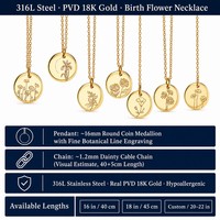 Collier minimaliste en acier inoxydable plaqué or 18 carats PVD, étanche, avec fleur de naissance, bijoux tendance, 12 fleurs de naissance par mois, pour femmes