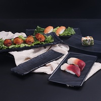 Assiette rectangulaire en mélamine noire de 12,5 pouces pour la restauration, qualité alimentaire, vente en gros, pour servir les sushis