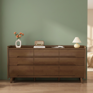 Midcentury Modern Solid <b>Wood</b> Dresser 9 Drawers Storage Cabinet Living Room Furniture Sideboard Drawer <b>Unit</b> Home Organizer - Product Image 3
