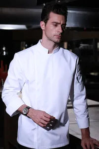 CHECKEDOUT jaket seragam koki, penjualan laris lengan panjang kerah berdiri restoran hotel dapur bar memasak mantel jaket